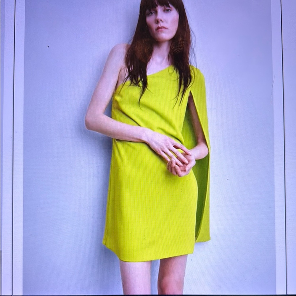 NWT Mango Lime Green One Shoulder Mini Dress